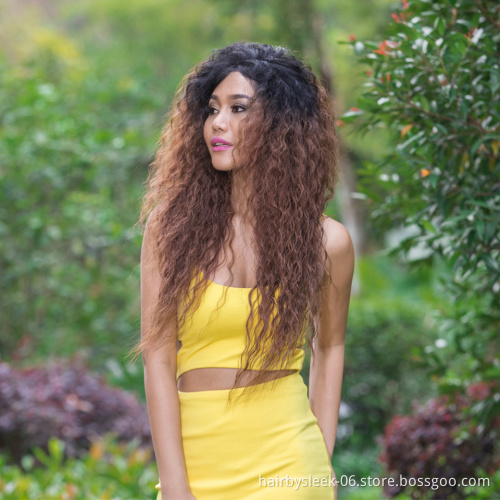 Natural kinky curly Hair Long 30 Inch Ombre Color Wigs For Black Women Heat Resistant Fiber Synthetic Hair Lace Front Wig